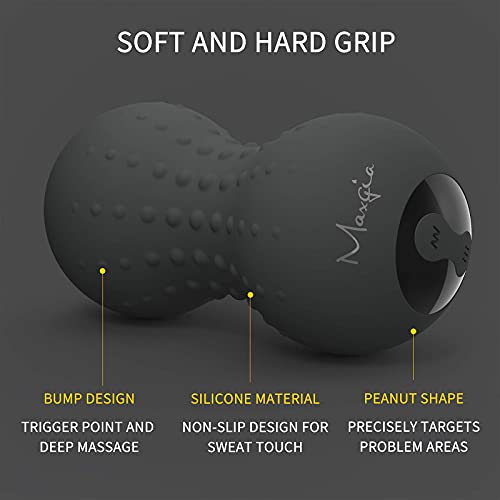 Maxgia Heating Vibrating Peanut Massage Ball - 5 Intensity Levels & 1 Heat Mode - Foam Roller Dual Lacrosse Ball - Deep Tissue Trigger Point Therapy - Firm, Handheld, Mobility, Rechargeable (Gray) #TOP6