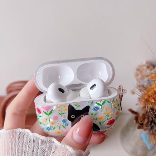 Image of MINSCOSE for AirPods Pro 2nd /1st Generation Glitter Case,Cute Cat Flower Shell Pattern Design with Girly Keychain,Soft TPU Protective Shockproof Case with Cleaner Kit for Airpods Pro /Pro 2-Cat