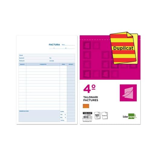 Talonario liderpapel facturas cuarto original y copia t216 con i.v.a. texto en catalan