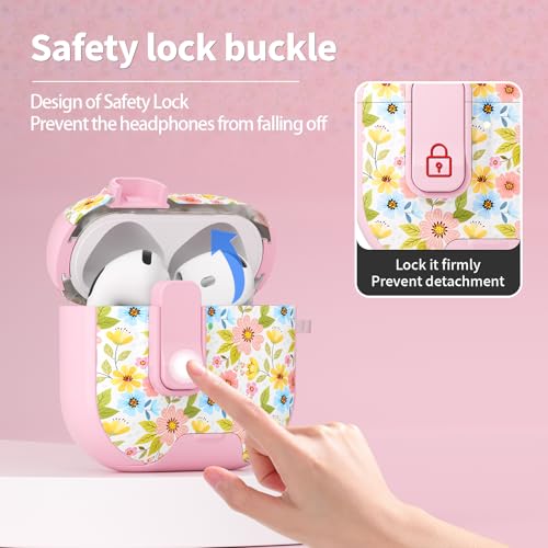 Image of for AirPods 4 Case with Safty Lock & Phone Stand,Cute Floral Pattern Style | PC & TPU Dual Layer Protective Cover with Keychain & Cleaner Pen for Apple AirPod 4th Generation 2024 Women (Morning Glory)