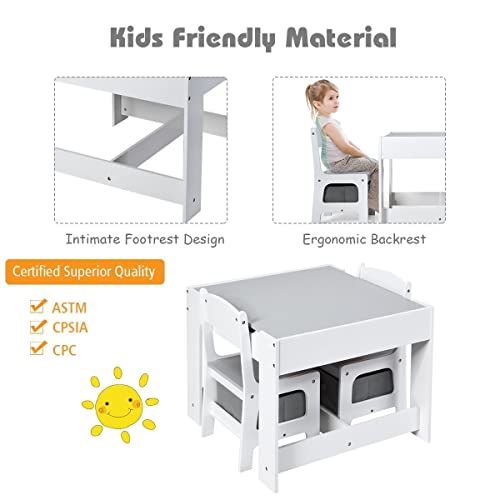Costzon Kids Table And Chair Set, 3 In 1 Wooden Activity Table With Storage Drawer, Detachable Tabletop For Children Drawing Reading Art Craft, Playroom, Nursery, Toddler Table And Chair Set, Gray #TOP3