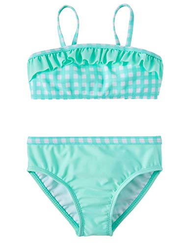 Wondernation Toddler Girls Aqua Mint Checked Ruffle 2 Piece Bikini Swimming Suit 3T