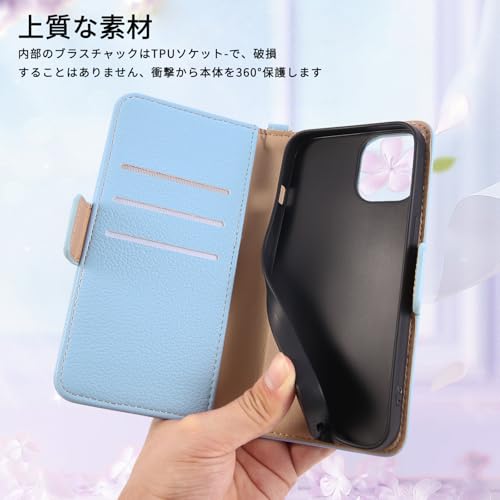 Rosbtib iPhone 16 ケース 手帳型 iPhone16 ケース 手帳型 かわいい 猫柄 人気 いphone16 ケースカバー オシャレ 財布型 軽量 耐久性 あいほん16ケース 携帯カバー カード収納 肌触り良い スタンド機能 全面保護 贈り物 女性 可愛い ねこ アイフォン16 スマホケース(ブルー)