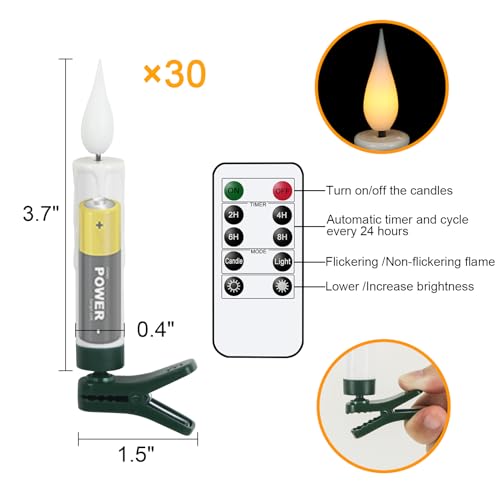Image of Wondise 30pcs Christmas Flameless Taper Candle Christmas Tree Candle Lights Battery Operated Candles with Remote & Timer, Plastic Flickering LED Candles for Christmas Holiday Home Garden Decor