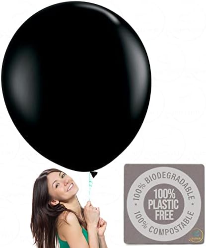 AFTERLOON Biodegradable Pear Shaped Giant Balloons Onyx Black 36 Inch 12 Pack, Large Thickened Extra Strong Latex Jumbo Big Helium Float, for Baby Gender Reveal Wedding Birthday Party Decorations