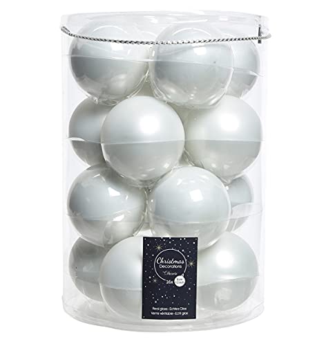 Bolas de Navidad de cristal, 8 cm x 16 unidades, color blanco invierno brillante/mate Cover