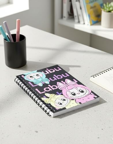 Image of LABUBU Black Cute Spiral Diary - A5 Notebook for Kids Girls | Aesthetic Journal Book with Ruled 200 Pages | 80 GSM | Small Notebook Diary for School | Journaling Diaries | Notes & Gift