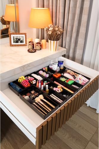 color house 20'li Set Çekmece İçi Düzenleyici Modüler Makyaj Takı Kozmetik Organizer (Sert Plastik) Siyah Tek Ebat