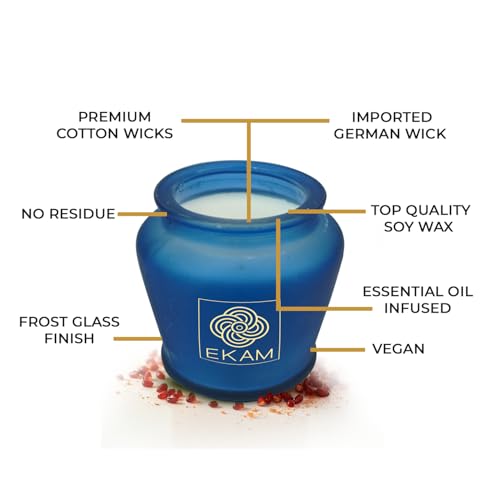 Image of EKAM Scented Frost Glass Lampshade Candle | Black Tea & Pomegranate Scented Candle | Luxury Fragrances| Ideal for Home Decor, Aromatherapy & Gifting | 22 Hours Burn time |114 g