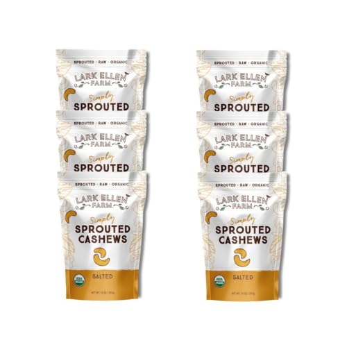 Lark Ellen Farm Organic Sprouted Salted Cashews, Whole, 10 oz (6-Pack)