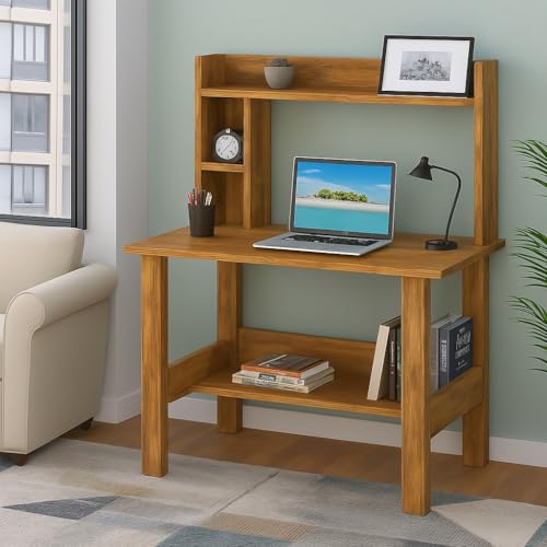 Image of Callas ST-40 Wooden Study Table with Hutch & Bottom Storage - Multi-Purpose Office Desk for Laptop, Computer, Writing & Study - Durable Engineered Wood Workstation for Home & Office (Walnut, ST-40)