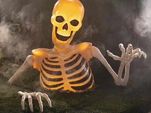 Light-Up Ground Breaking Skeleton Halloween Outdoor Indoor Decoration Durable Plastic 89 Inch Length Illuminated Graveyard Theme