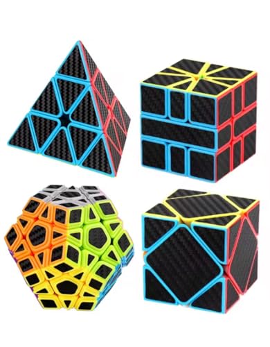 2025年版 MoYu 正規品 公式 キューブセット 3×3 パズルゲーム 競技用 スピードキューブ 知育玩具 初心者 子供用 ジグソーパズル 脳トレ なめらかなめらか カーボンファイバー 立体パズル Cube おもちゃ クリスマス 4点セット