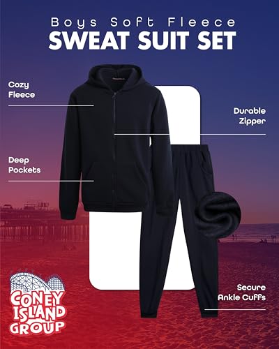 Coney Island Boys Sweat Suit Set - 2 Piece Soft Fleece Zip Up Hoodies and Athletic Jogger Sweatpants for Boys (Sizes: 5-16)2