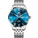 OLEVS Orologio da polso da uomo, classico, in acciaio inox, impermeabile, orologio da uomo, blu grande viso, lusso minimalismo, analogico al quarzo argento bracciale luminoso day date