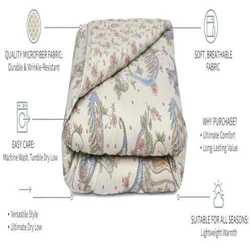 Image of BENAVJI Reversible Single Bed Comforter | Soft Microfiber AC Quilt Blanket | Paisley Floral All Season Bedding