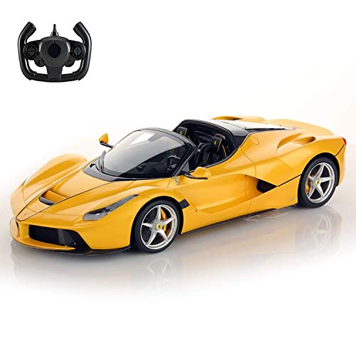 ADOV Coche Teledirigido, 1/14 Escala Electric Coches RC con Puerta Mariposa, Alta Velocidad Radiocontrol Car, Control Remoto Juguete Niños (La Ferrari Aperta Amarillo 75800)