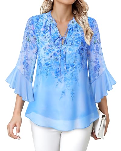 Lotusmile Women's Dressy Casual or Work Business Blouses Trendy Ruffle Neck Shirts 3/4 Sleeve Chiffon Tops2