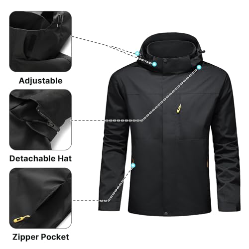 Image of Lamgool Waterproof Jackets for Men Lightweight Rain Jacket Hooded Raincoat Zip Windbreaker for Running Hiking Travel