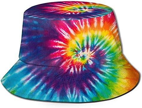 Tie Dye Colorful Rainbow Unisex Bucket Hat Travel Beach Outdoor Fisherman Cap Sun Protection，Summer Sun Hat for Women Men