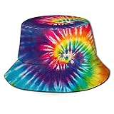 Tie Dye Colorful Rainbow Unisex Bucket Hat Travel Beach Outdoor Fisherman Cap Sun Protection，Summer