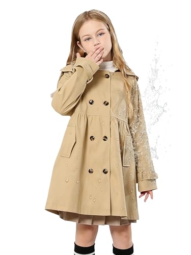 Jofemuho Girls Trench Coat Hooded Waterproof rain jacket Outerwear 7-8 Years