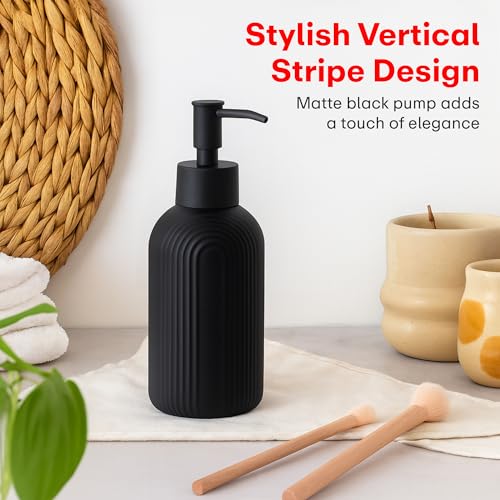 Image of Rioware Ceramic Soap Dispenser Hand Wash Bottles for Basin | Multipurpose Refillable for Liquid Shampoo, Kitchen, Bathroom, and Household Use | 300Ml, Pack of 1 - Solid Black