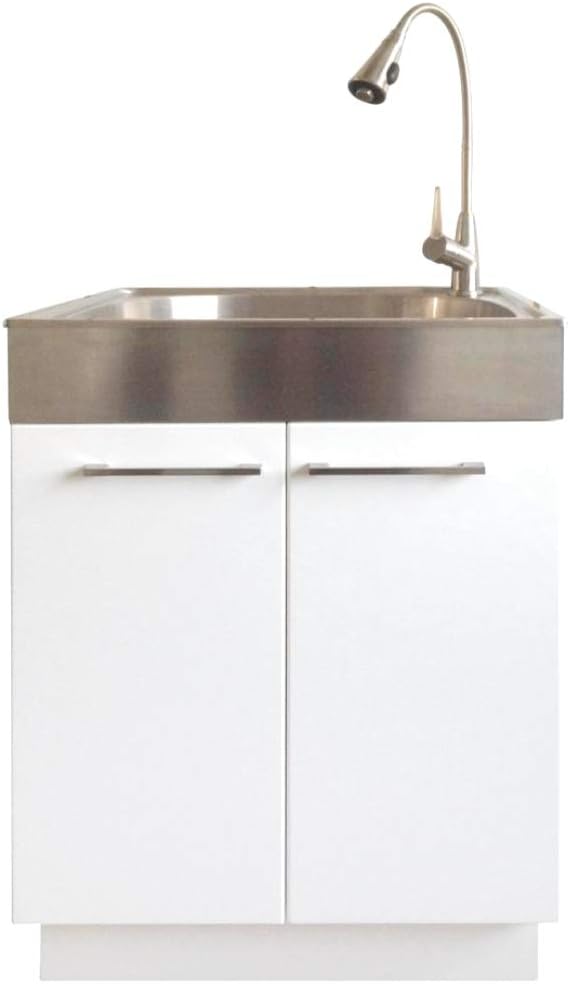 Presenza All-in-One 24.2 in. x 21.3 in. x 33.8 in. Stainless Steel Laundry Sink and 2 Door Cabinet
