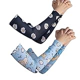 Lohca Armlinge Kinder 2-Pack UV-Schutz rutschfest Kühler Band bequem Schutz Arme Cartoon mehrfabig und süß , Weißes Blümchen + Milch Muh