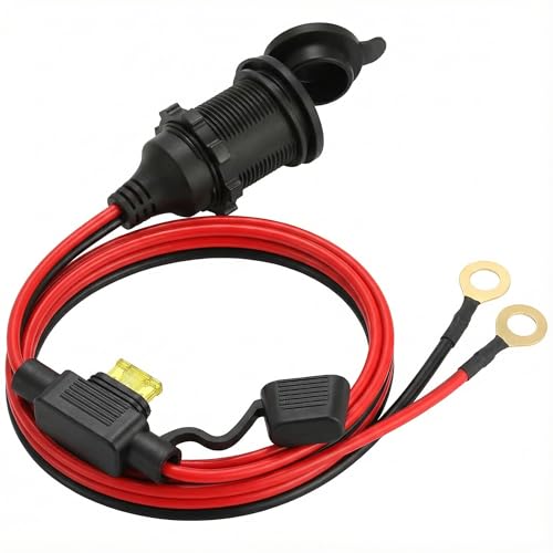 12V Zigarettenanzünder Steckdose Wasserdicht, KFZ Steckdose Einbau für Auto Motorrad Boot Wohnmobil, Heavy Duty 20A Buchse mit 2,5mm² Kabel & Sicherung, Ideal für Kühlbox (1m)