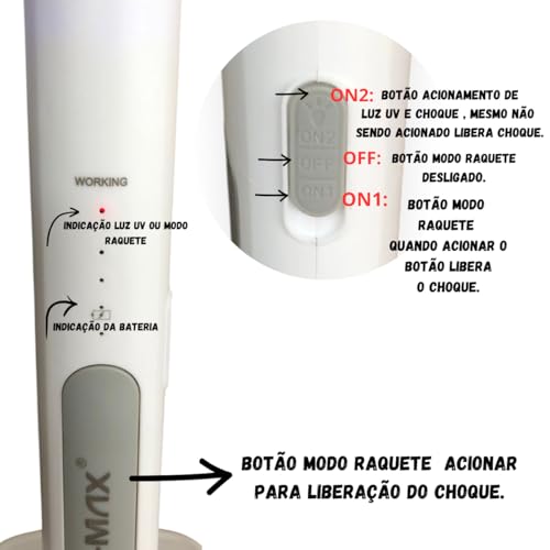 Raquete Elétrica Mata Mosquito Pernilongo E Insetos Armadilha Contra Dengue Com Base E Luz Roxa Led