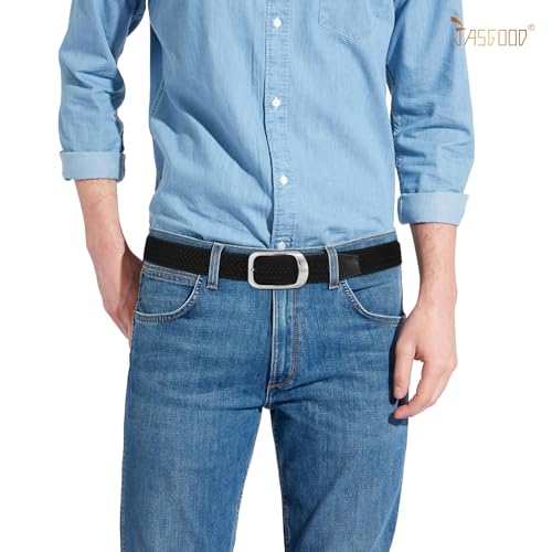 Image of JASGOOD Stretch Belt for Men, Men Women Elastic Woven Braided Belt 1 3 /8 Casual Belt Golf Belt for Jeans Pants