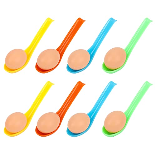 TSLBW Easter Egg and Spoon Race Game Set Games Kids Egg Balance Game Easter Party Games Set 8 Spoons and 8 Simulation Eggs Garden School Easter Party Activity (A)