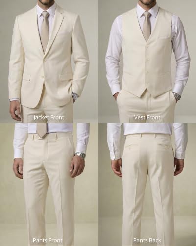 Image of YND Men's 3 Piece Suit with Tie, Solid Color Slim Fit Jacket Vest and Pants
