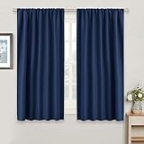 RYB HOME Blackout Curtains for Bedroom - Light Block Insulating Privacy Solar Curtain Set for Kitchen Living Room Home Theater Basement, 42 x 45 per Panel, Navy Blue, 2 Pcs