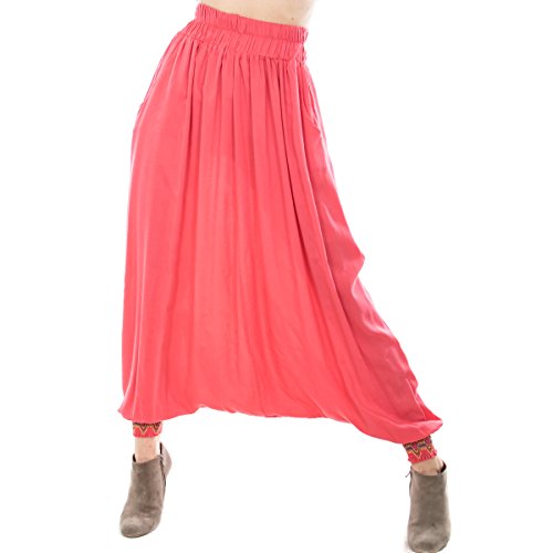 Women's Harem Pants Super Soft 100% Rayon Loose Fit (M/L, Coral)3