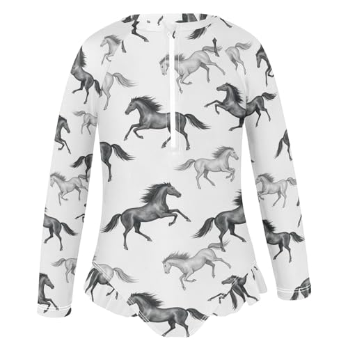 Horse Running Pattern Prints_1 Girls Rash Guard Swimsuits Long Sleeve One Pieces Bathing Suit UPF 50+ Zipper Swimwear2