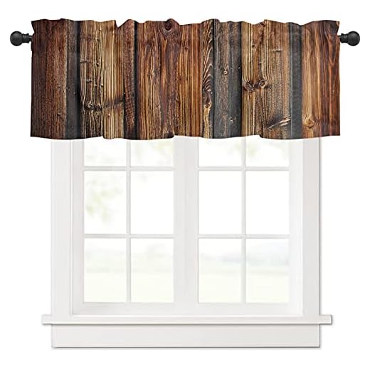 Curtain Valance for Windows Farmhouse Rustic Wood Rod Pocket Valance Window Treatments 1 Panel Brown Barn Hardwood Short Curtains for Kitchen Windows Bathroom Bedroom 54 x 18 inch