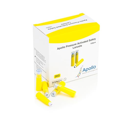Apollo Pressure Activated Safety Lancets - 100pcs/box (Yellow, 26G)