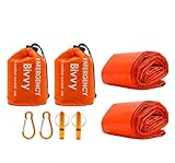2 Stück Notfall Schlafsack, leichte, wasserdichte Überlebensschlafsäcke, Notfalldecken, mit Karabinern und Pfeifen, geeignet für Camping, Wandern und Outdoor-Überlebensausrüstung