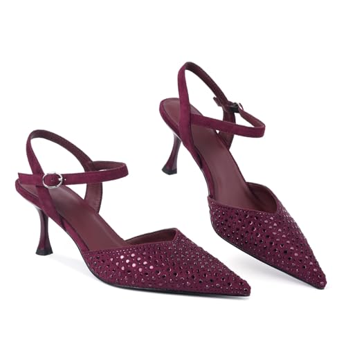Image of CORNMOOD Slingback Kitten Heels for Women Pointed Closed Toe Pumps Low Stiletto Heels with Buckle Strap Shoes for Wedding Party Office