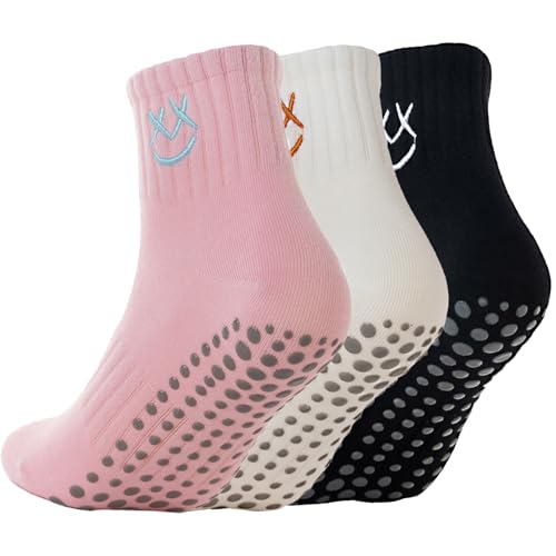 Image of Soxbang 3 /6 Pairs Cute Pilates Socks with Grips,Yoga Socks Barre Sock Non Slip Grip Embroidery for Barre Ballet Workout