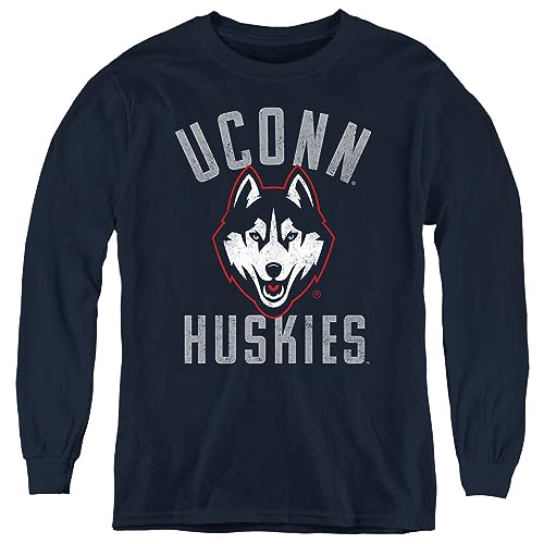 University of Connecticut Official Huskies Logo Youth Long Sleeve T Shirt,Navy, Large