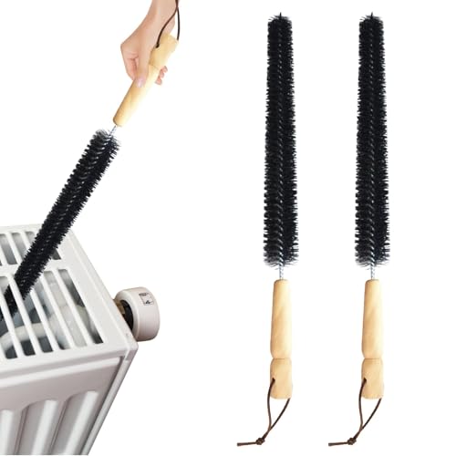 2Pcs Radiator Brush, Dryer Lint Brush Vent Cleaner, 16 inch Long Flexible Refrigerator Coil Soft Bristile Brush with Wooden Handle, Laundry Room and Washer Dryer Organizers