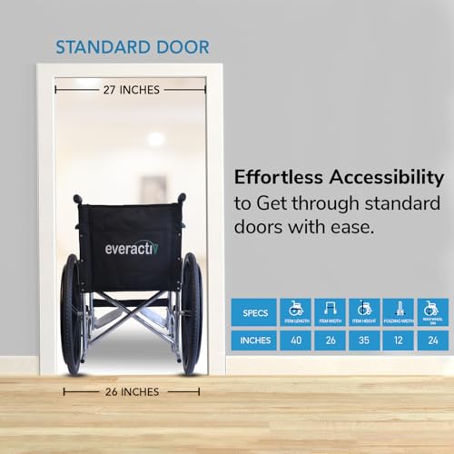 Image of EverActiv Economy Plus - Chrome Finish | Wheel chairs for old People with Safety Belt | Sturdy frame and Easy folding Mechanism