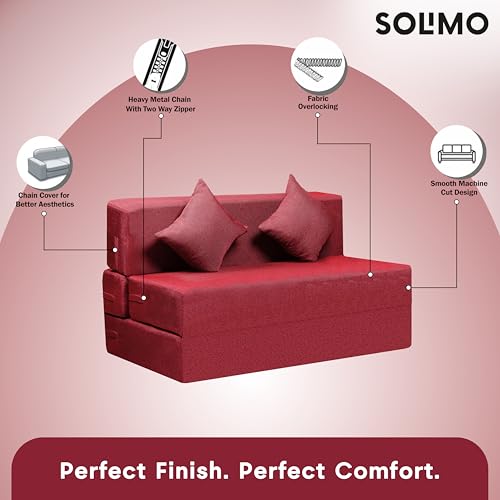 Image of Amazon Brand - Solimo 2 Seater 4 * 6 Jute Fabric Washable Cover Sofa Cum Bed with 2 Cushion 2 Seater Double Foam Fold Out Sofa Cum Bed (Finish Color - Maroon Delivery Condition - Pre-Assembled)