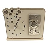 DLM-A1546 Bomboniera utile orologio in legno cm 11x12x4 linea cuori con icona Calice per Comunione bimbo o bimba completo di scatola realizzato in Italia