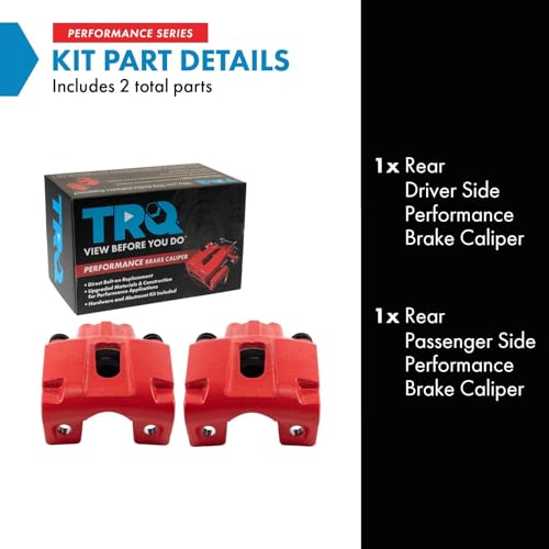 Image of TRQ Rear Brake Caliper Set Painted Red Compatible with 2004 Ford F 150 2004 Ford F 150 Heritage 2005-2011 F 150 2006-2008 Lincoln Mark LT