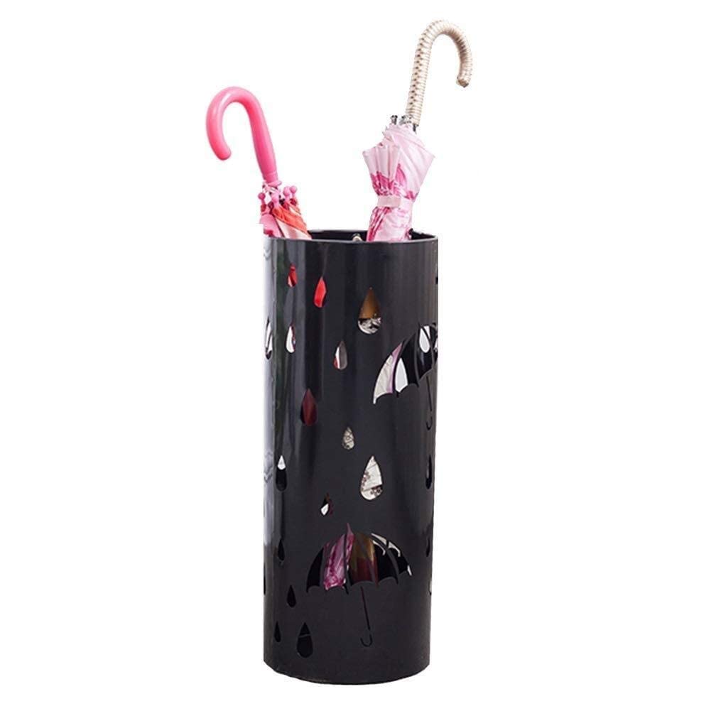 Gardeneea Umbrella Stand, Umbrella Stands Umbrella Stand Iron Metal Household, Hotel Lobby Umbrella Storage Bucket with 3 Hooks (Black)