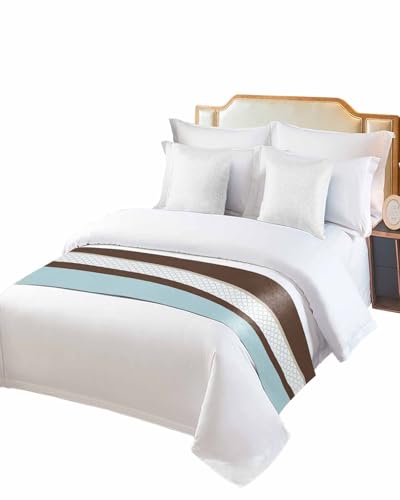 Twin Bed Runner Classical Blue Brown Stripes Bedding Runner Scarves Decorative Bed Scarf, Vintage Morocco Pattern Soft Bedding Scarf for Bedroom Hotel Wedding 71x20in